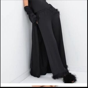 For Love And Lemons Black Satin Floral Frilly Pajamas XL